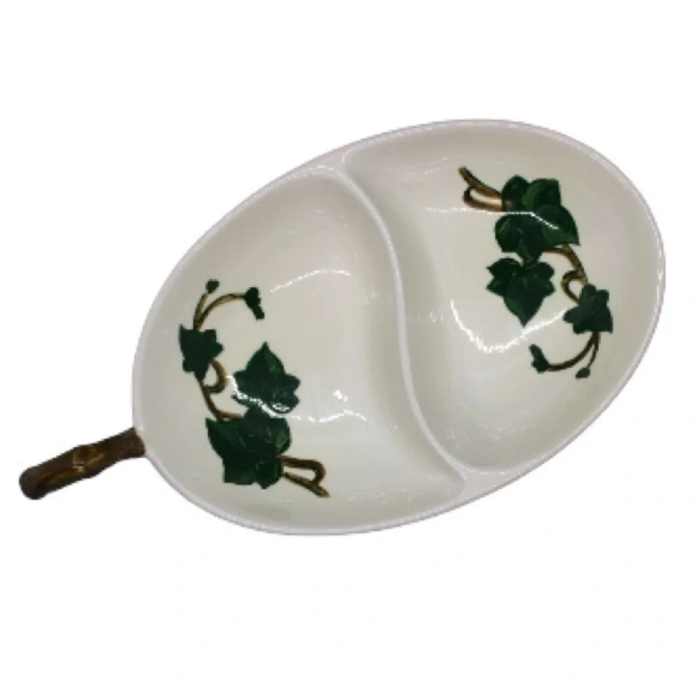Vintage Metlox Poppytrail Divided Dish California Ivy Pattern Hand Painted 7.5”